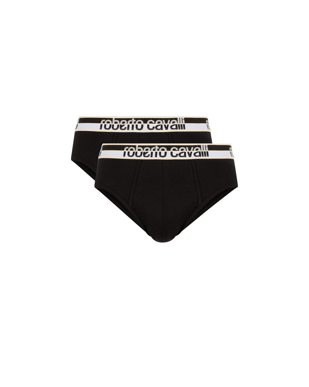 Roberto Cavalli Black Two-Pack Cotton Briefs With Logo Waistband for men