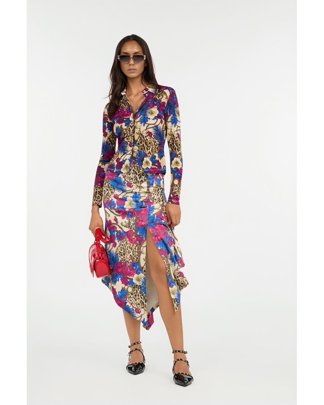 Roberto Cavalli Blue Flower Leopard Print Shirt