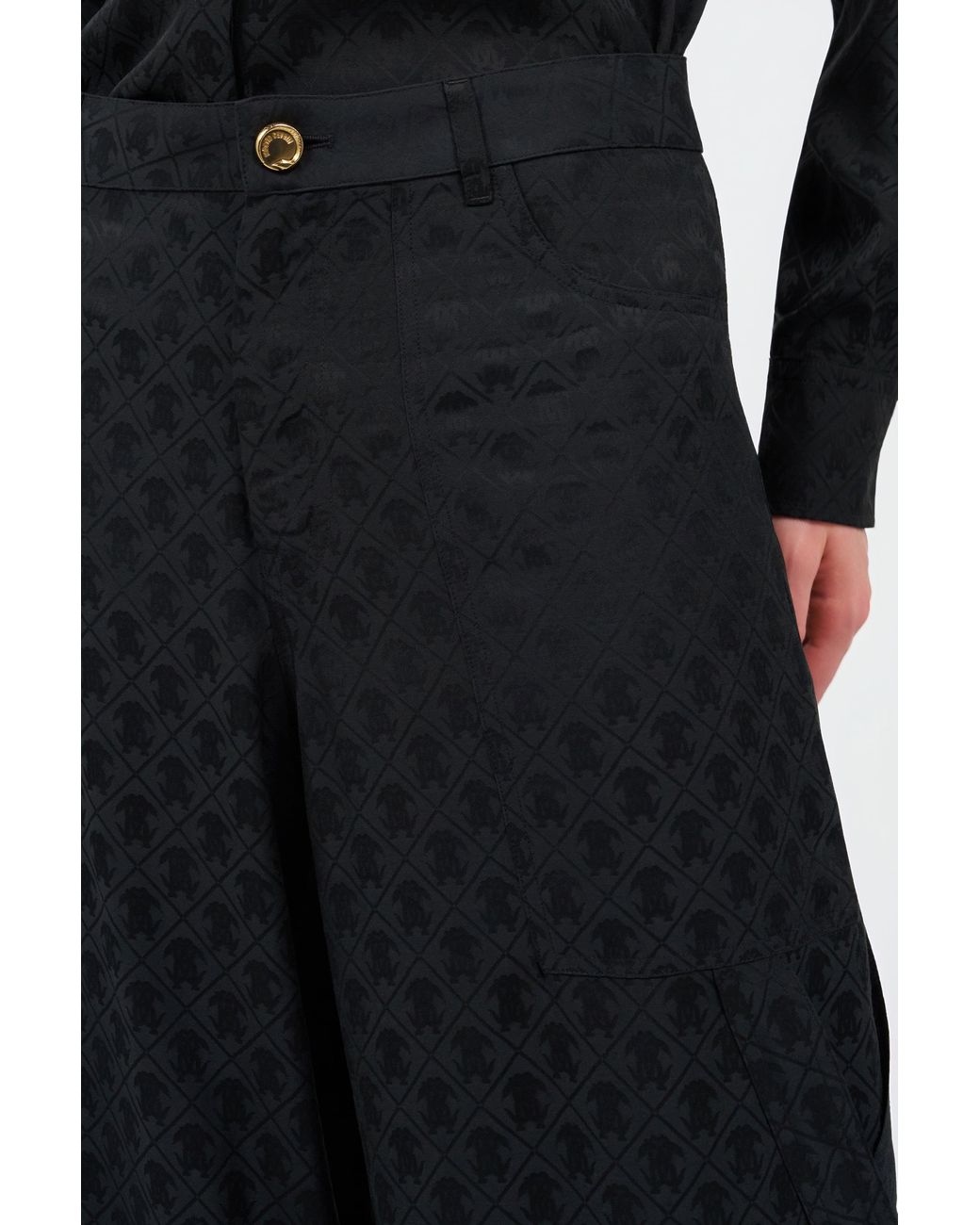 Roberto Cavalli Black Silk Cargo Trousers With Monogram Rc