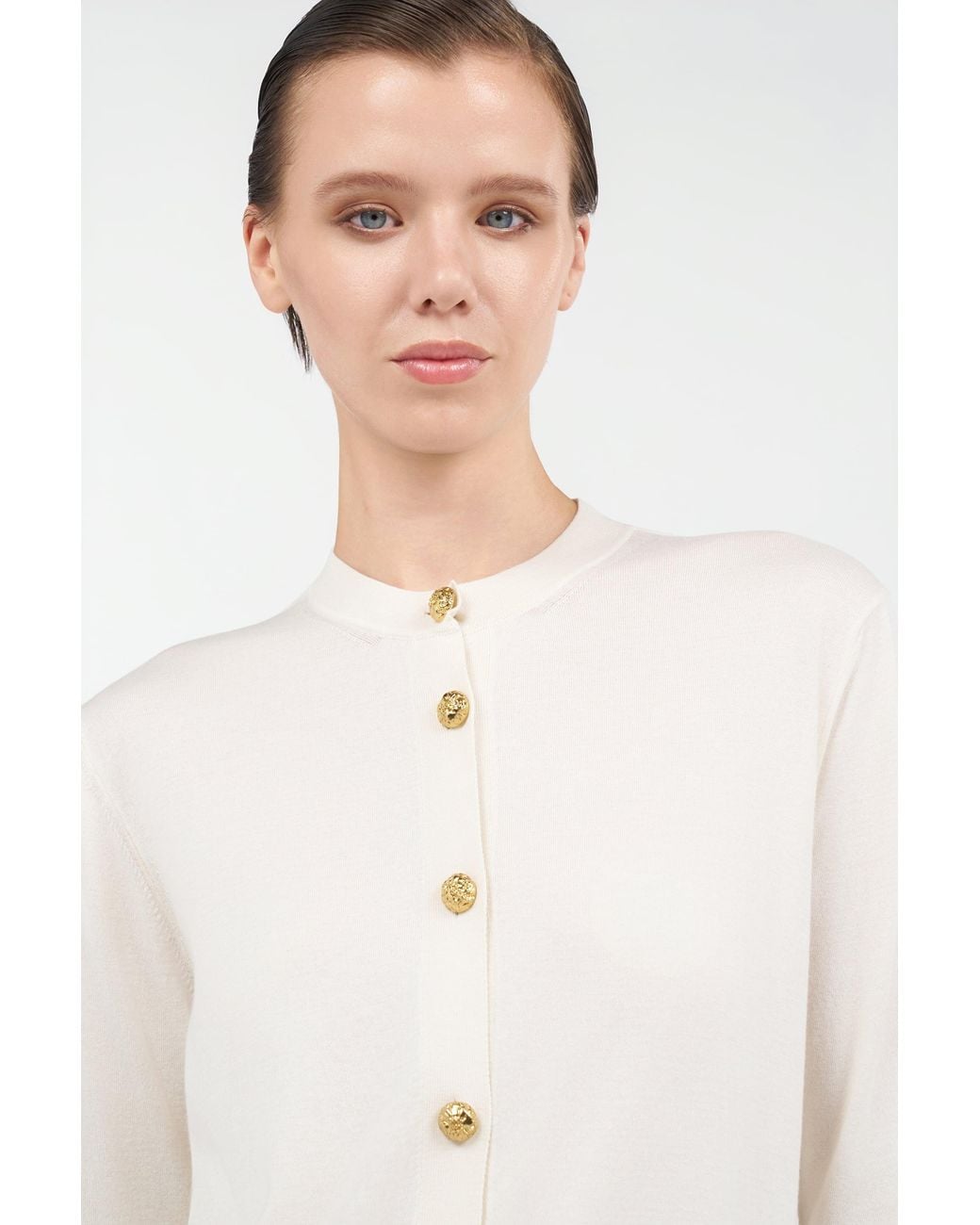 Roberto Cavalli White Wool Blend Cardigan