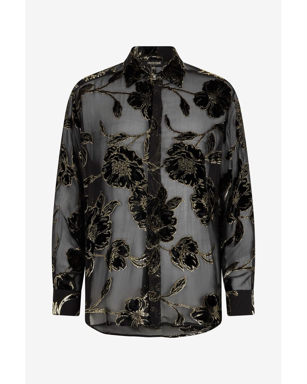 Roberto Cavalli Black And See-Through Shirt With Floral Pattern for men
