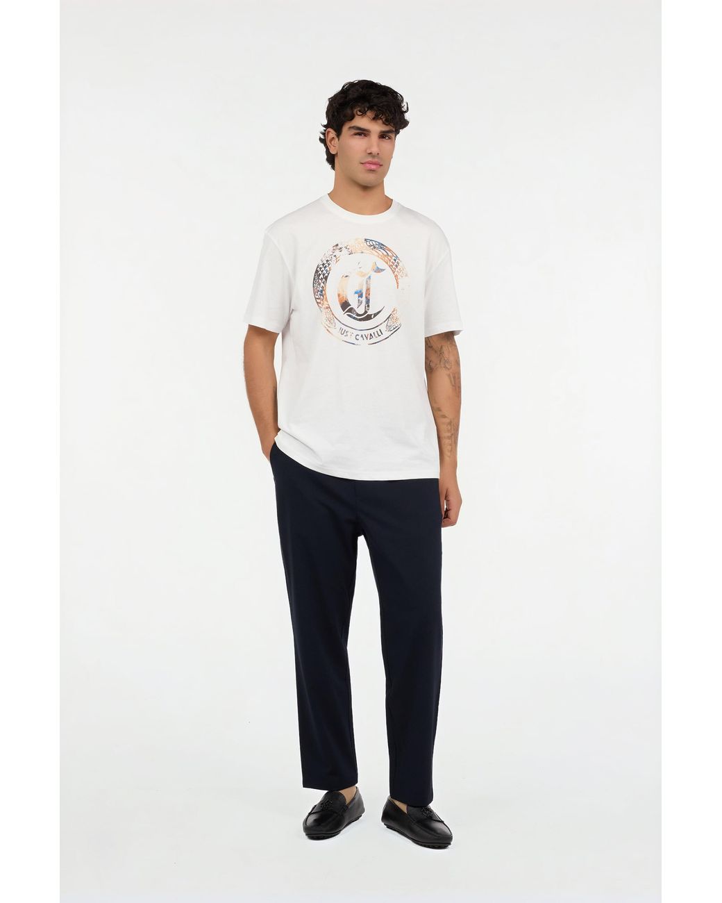 Roberto Cavalli White T-Shirt With Jc Monogram And Logo for men