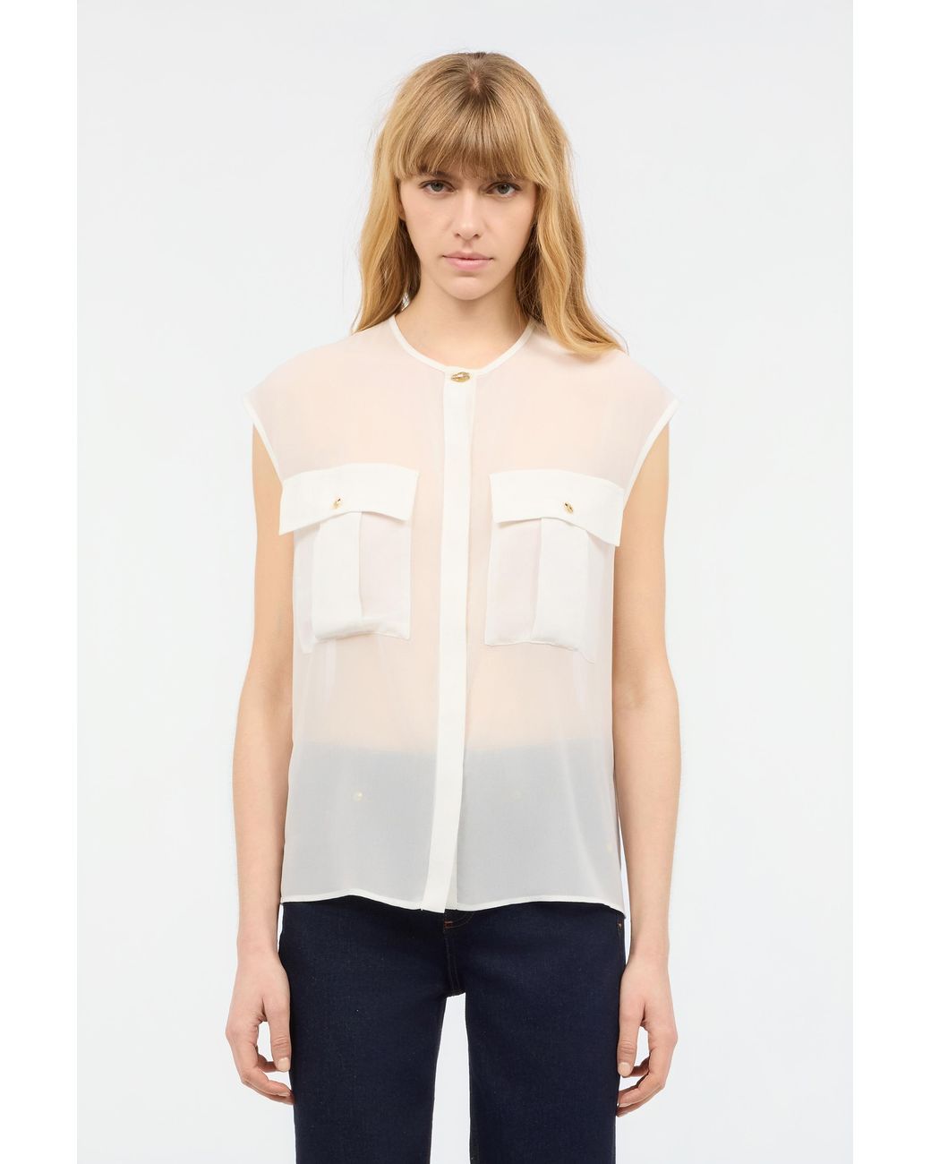 Roberto Cavalli White See-Through Sleeveless Top