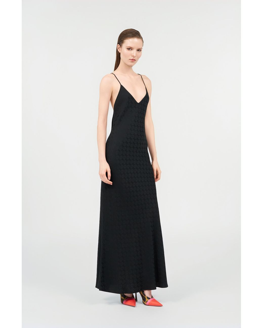 Roberto Cavalli Black Silk Maxi Dress With Monogram Rc
