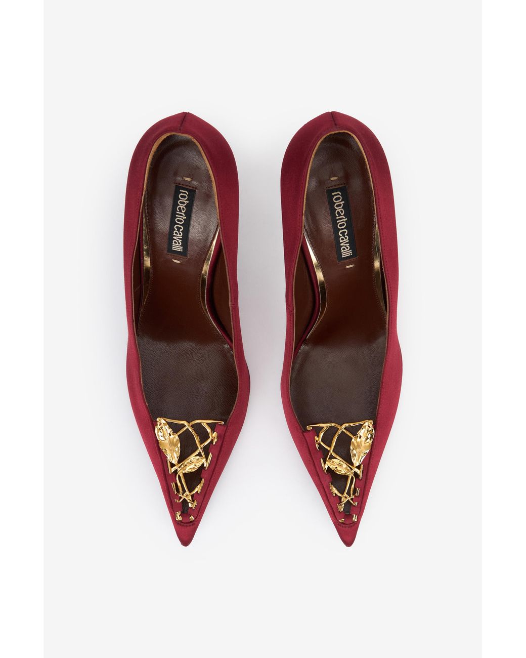 Roberto Cavalli Red Burgundy Pumps With Leaf Insert