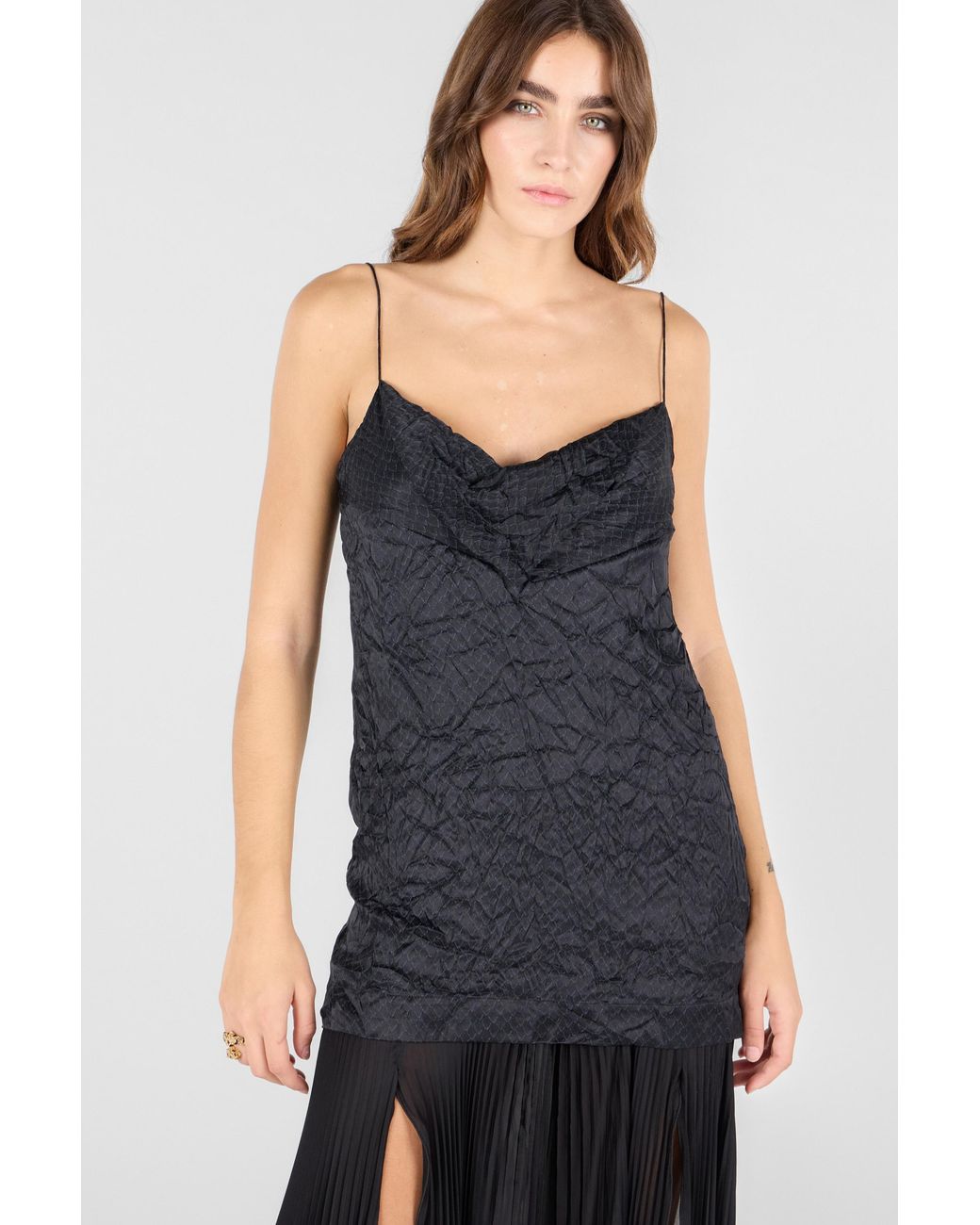 Roberto Cavalli Black Long Snakeskin-Effect Dress