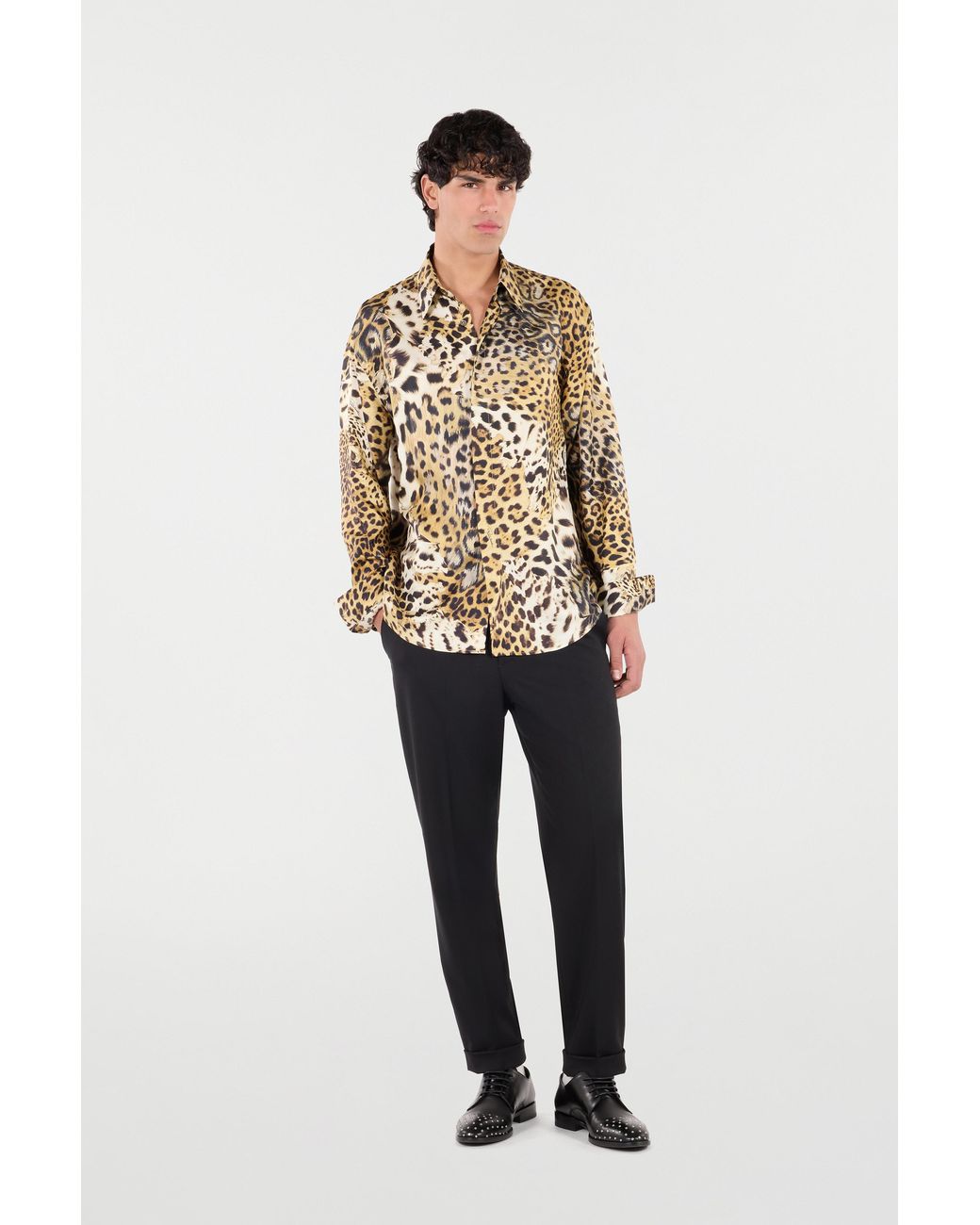 Roberto Cavalli White Silk Shirt With Animal Prints for men