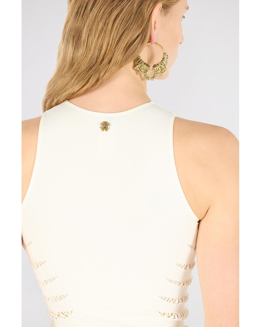 Roberto Cavalli Natural Tank Top With Perforated Zebra Pattern