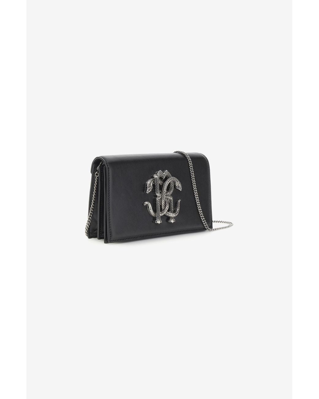 Roberto Cavalli Black Mirror Snake Shoulder Bag
