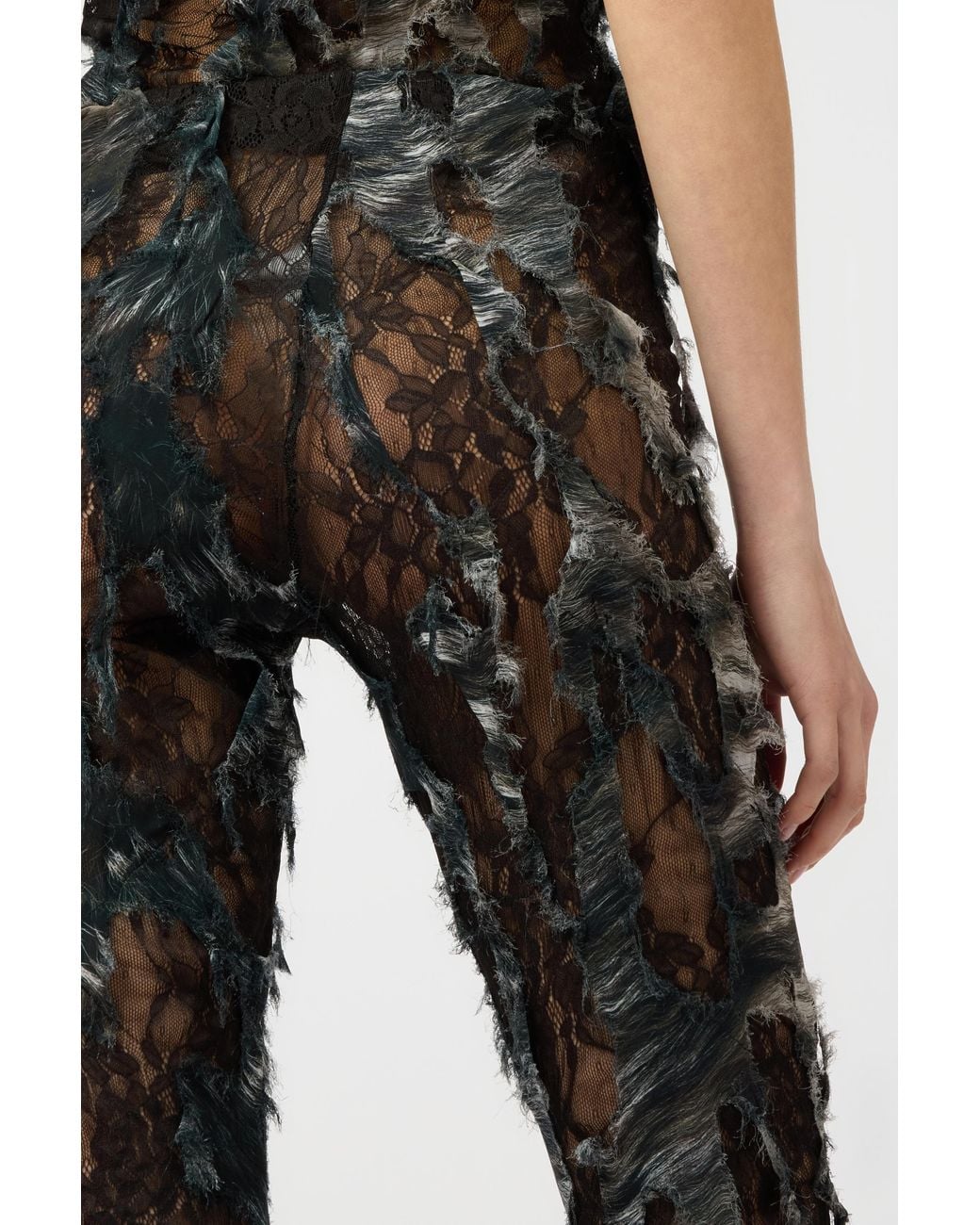 Roberto Cavalli Black Pants With Fur Print On Destroyed-Effect Lace