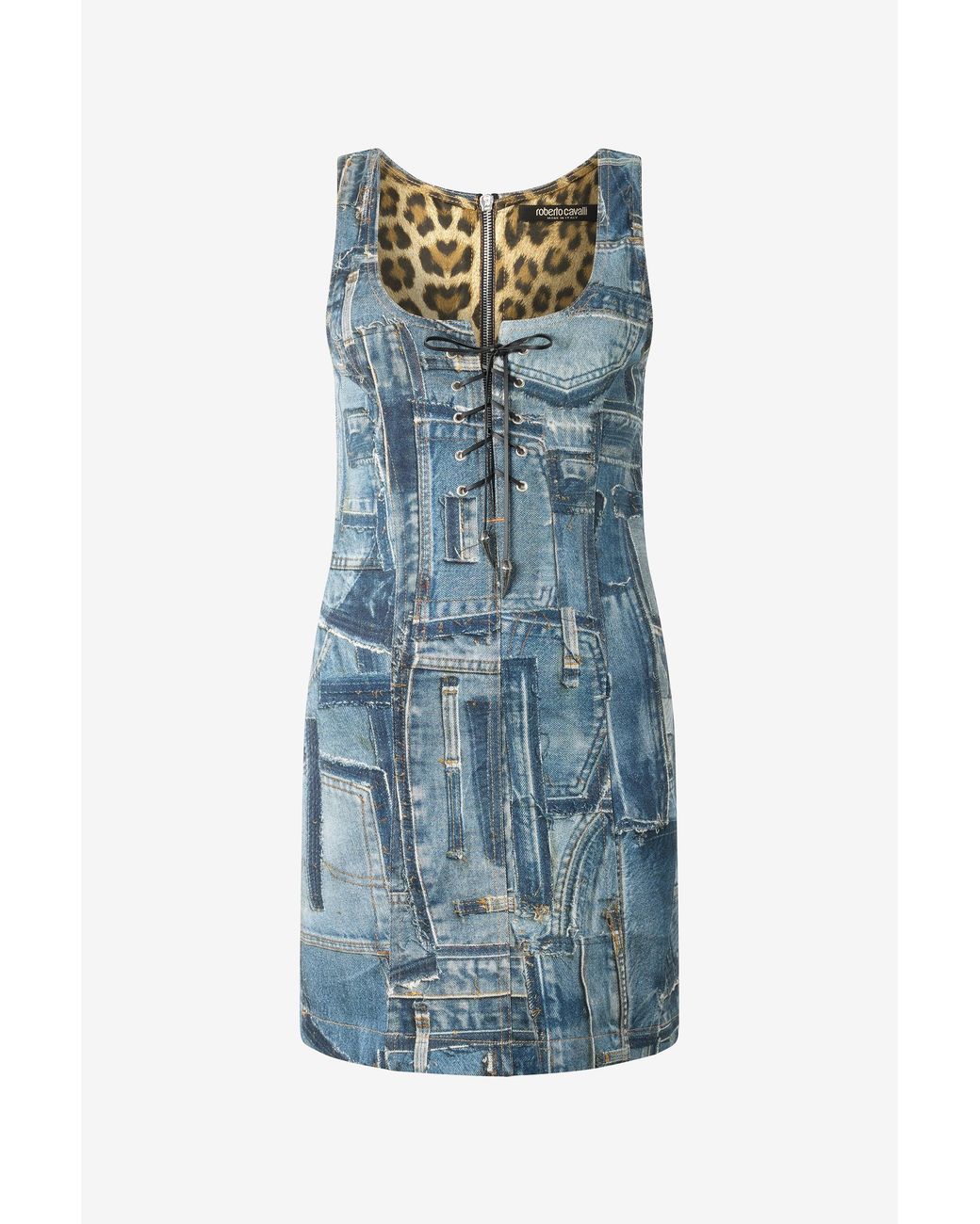 Abito Corto Patchwork Capsule Collection di Roberto Cavalli in Blue