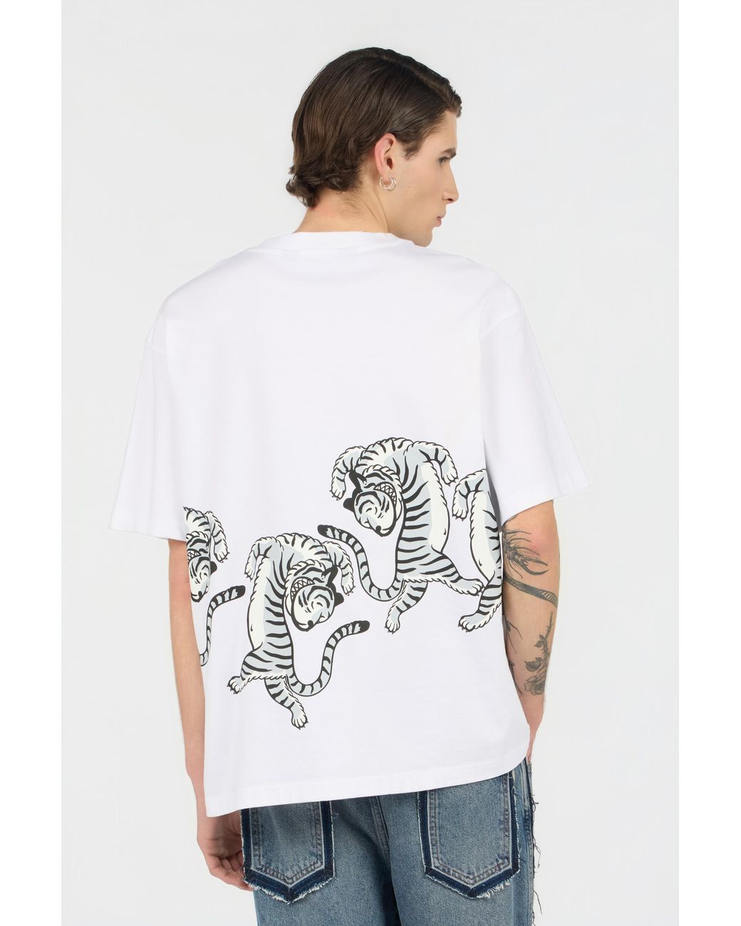 Roberto Cavalli White T-Shirt With Printed Tigers for men