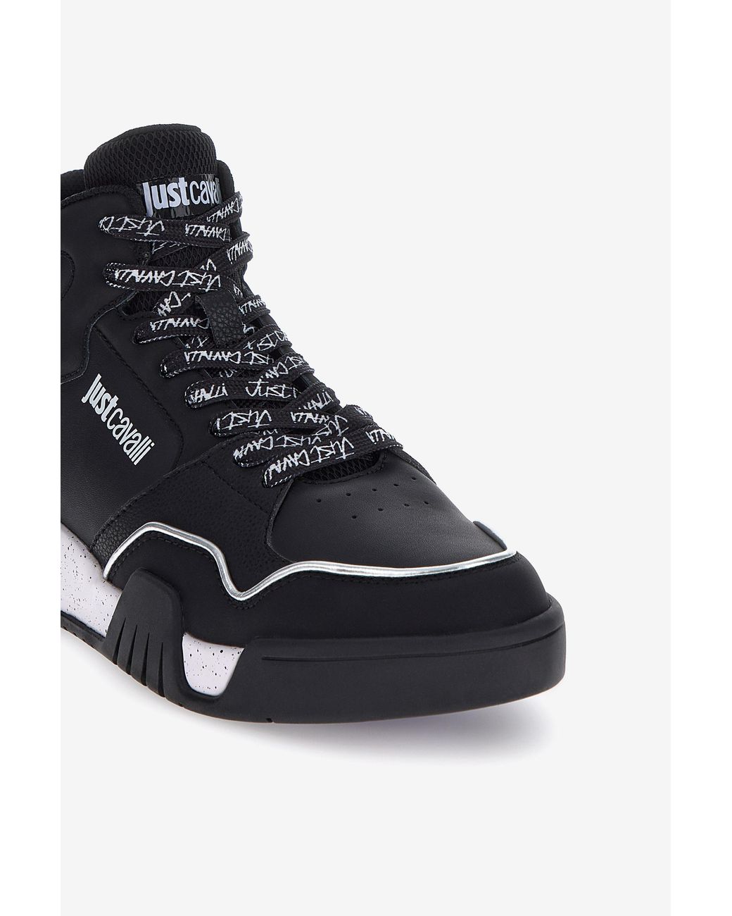 Roberto Cavalli Black Just Cavalli Leather Sneakers for men