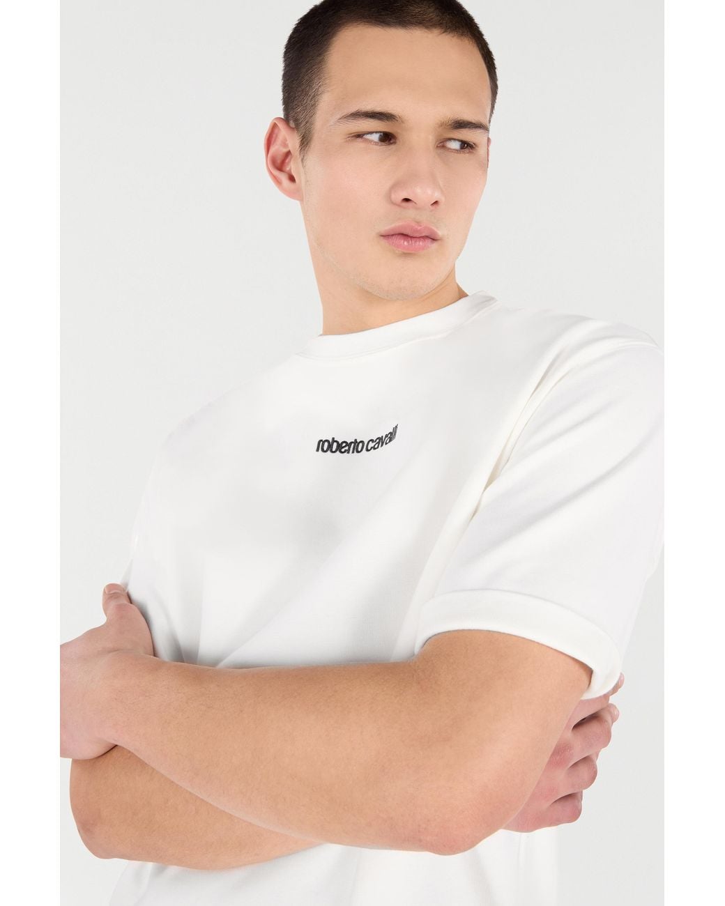 Roberto Cavalli White T-Shirt With Embroidered Logo for men