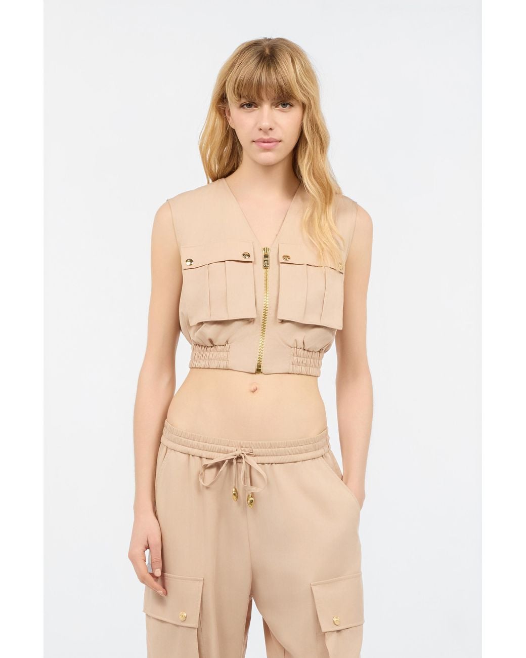 Roberto Cavalli Natural Crop Top With Utility Pockets
