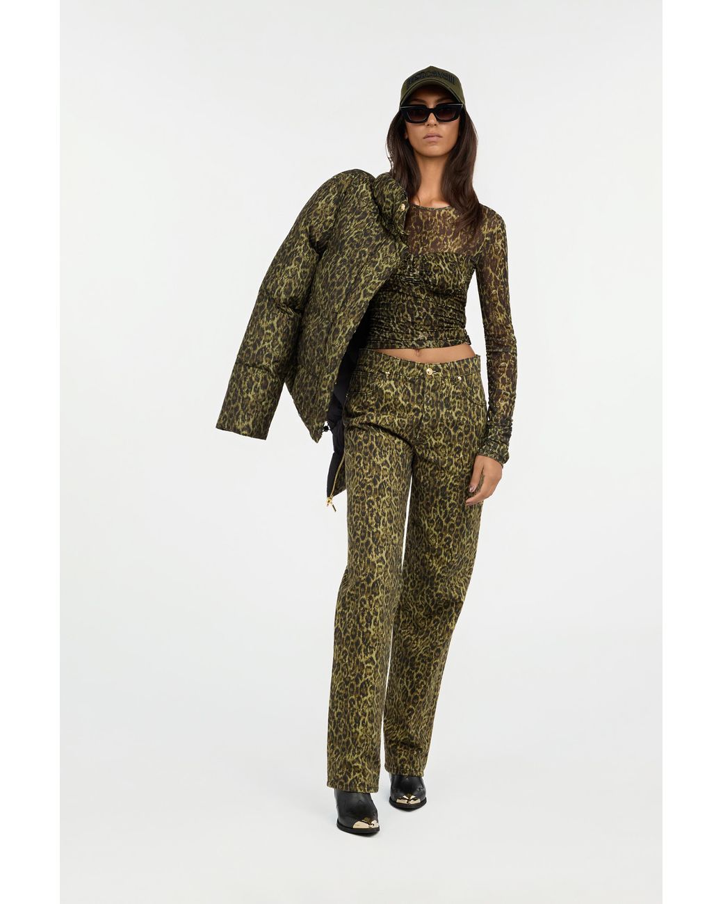 Roberto Cavalli Green Leopard Print T-Shirt