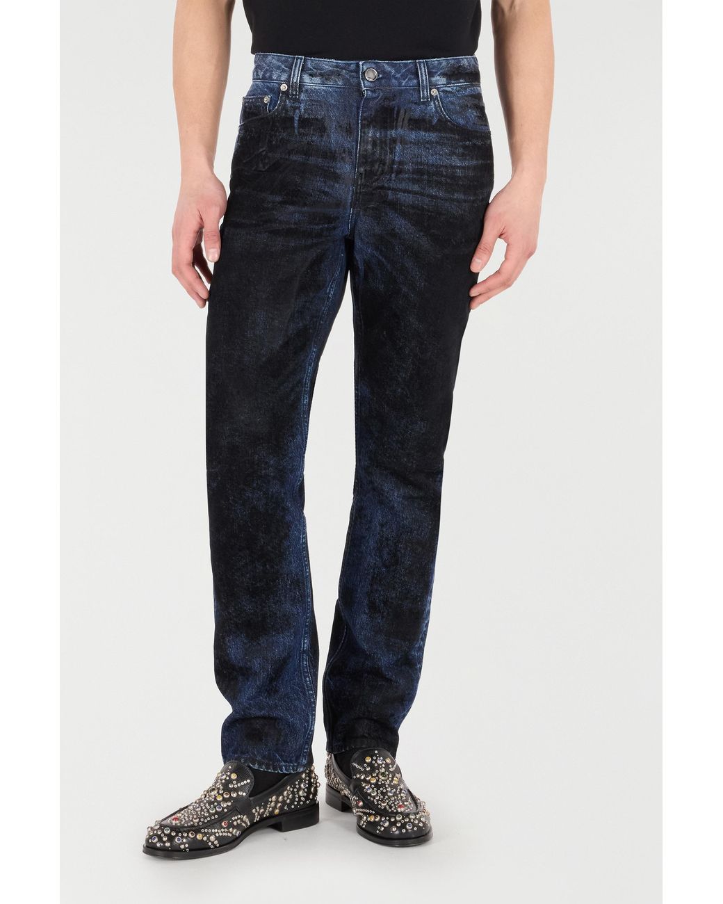 Roberto Cavalli Blue Jeans With Contrasting Discoloration Detailing for men