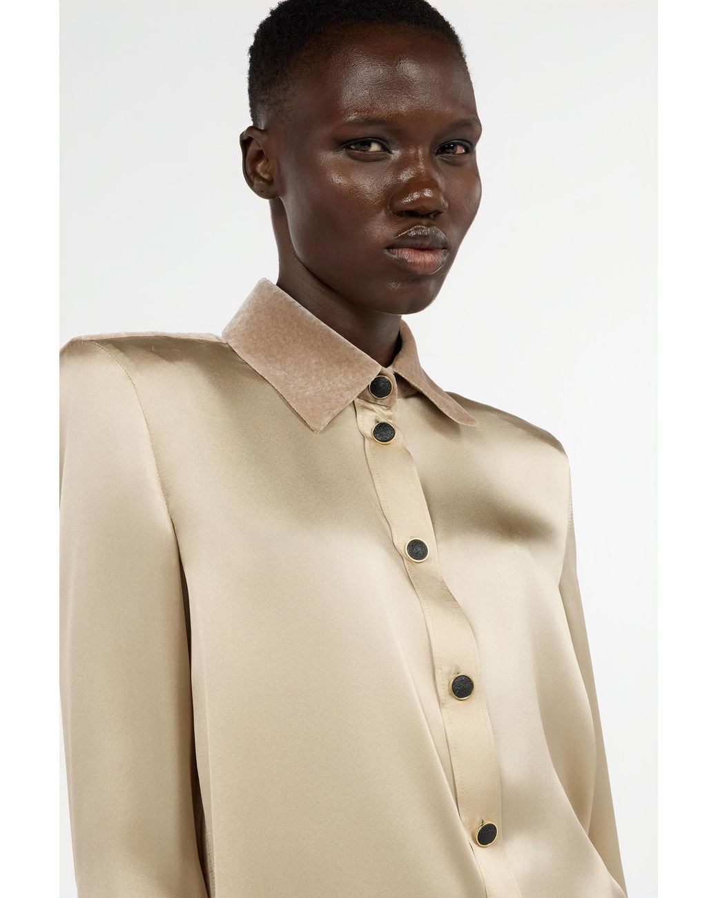 Roberto Cavalli Natural Silk Shirt With Velvet Inserts