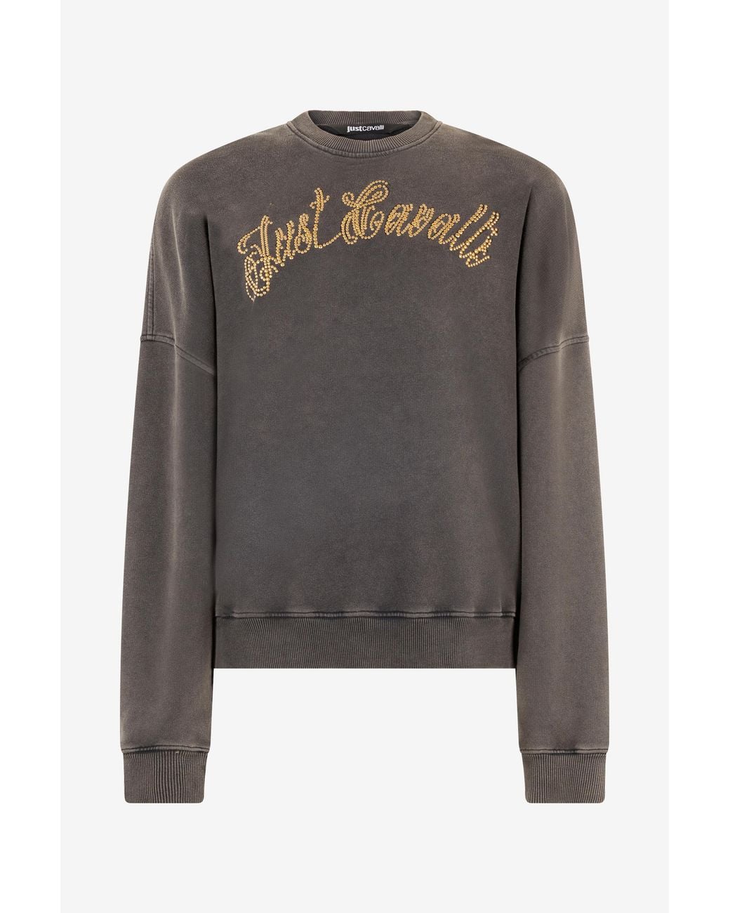Roberto Cavalli Gray Sweatshirt With Bejeweled Logo Studs