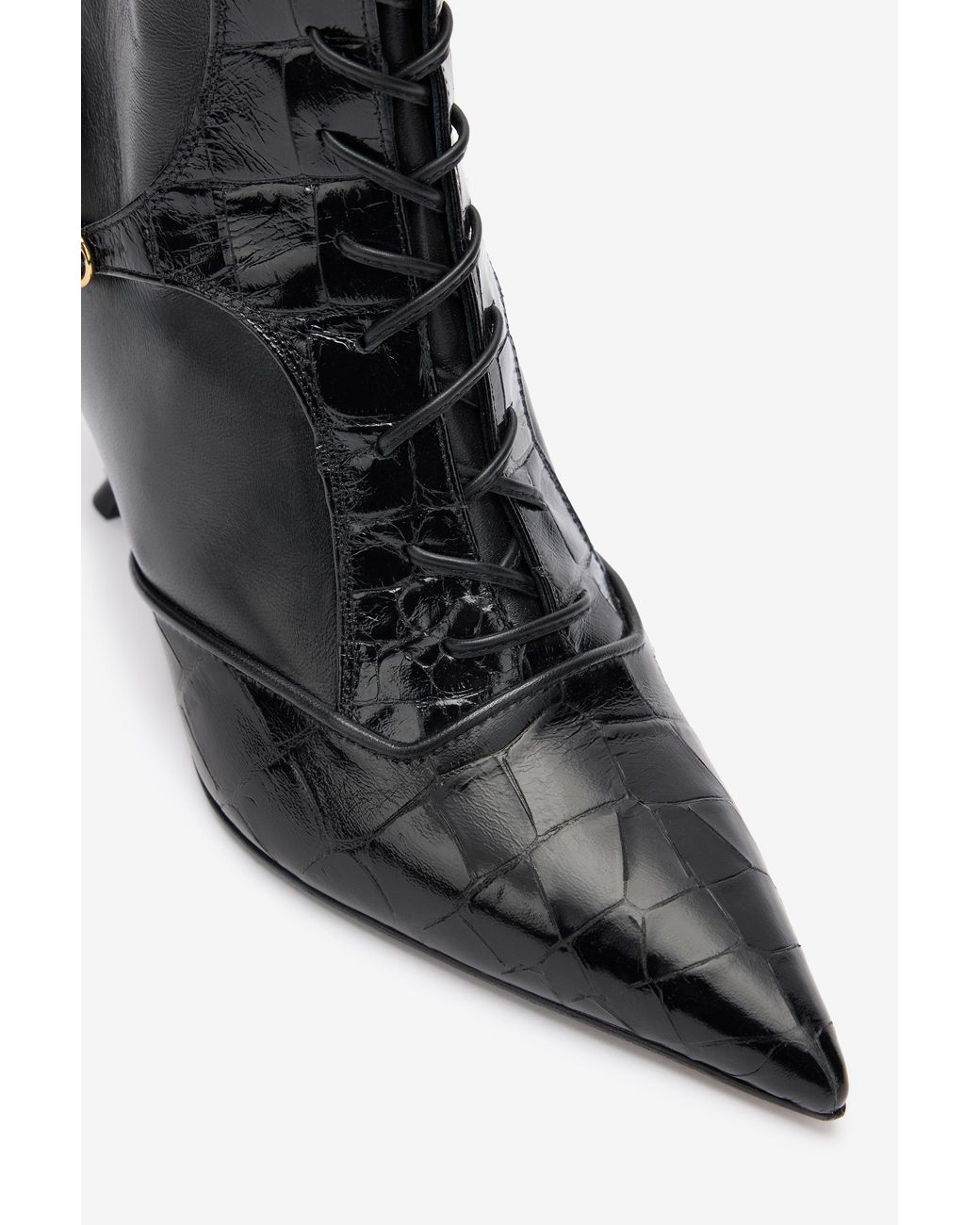Roberto Cavalli Black Crocodile-Effect Lace-Up Ankle Boots
