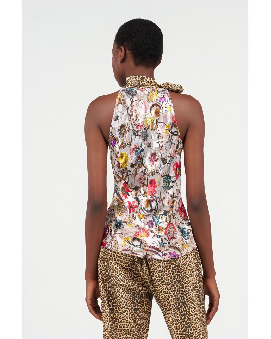 Roberto Cavalli White Top With Florentine Flowers Print