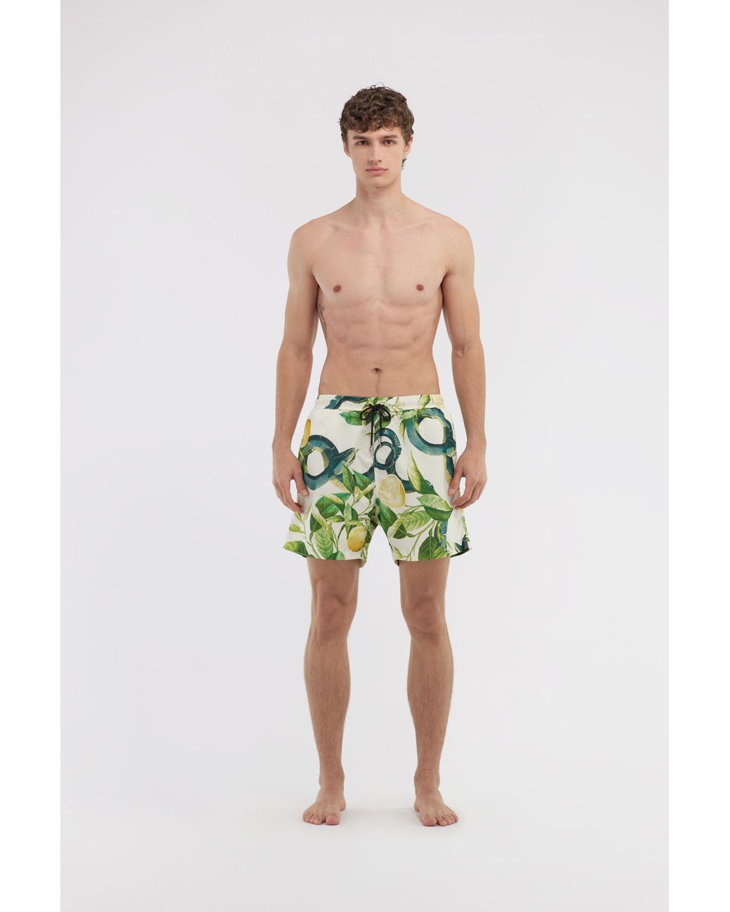 Roberto Cavalli Green Swim Shorts With Lemon Print for men