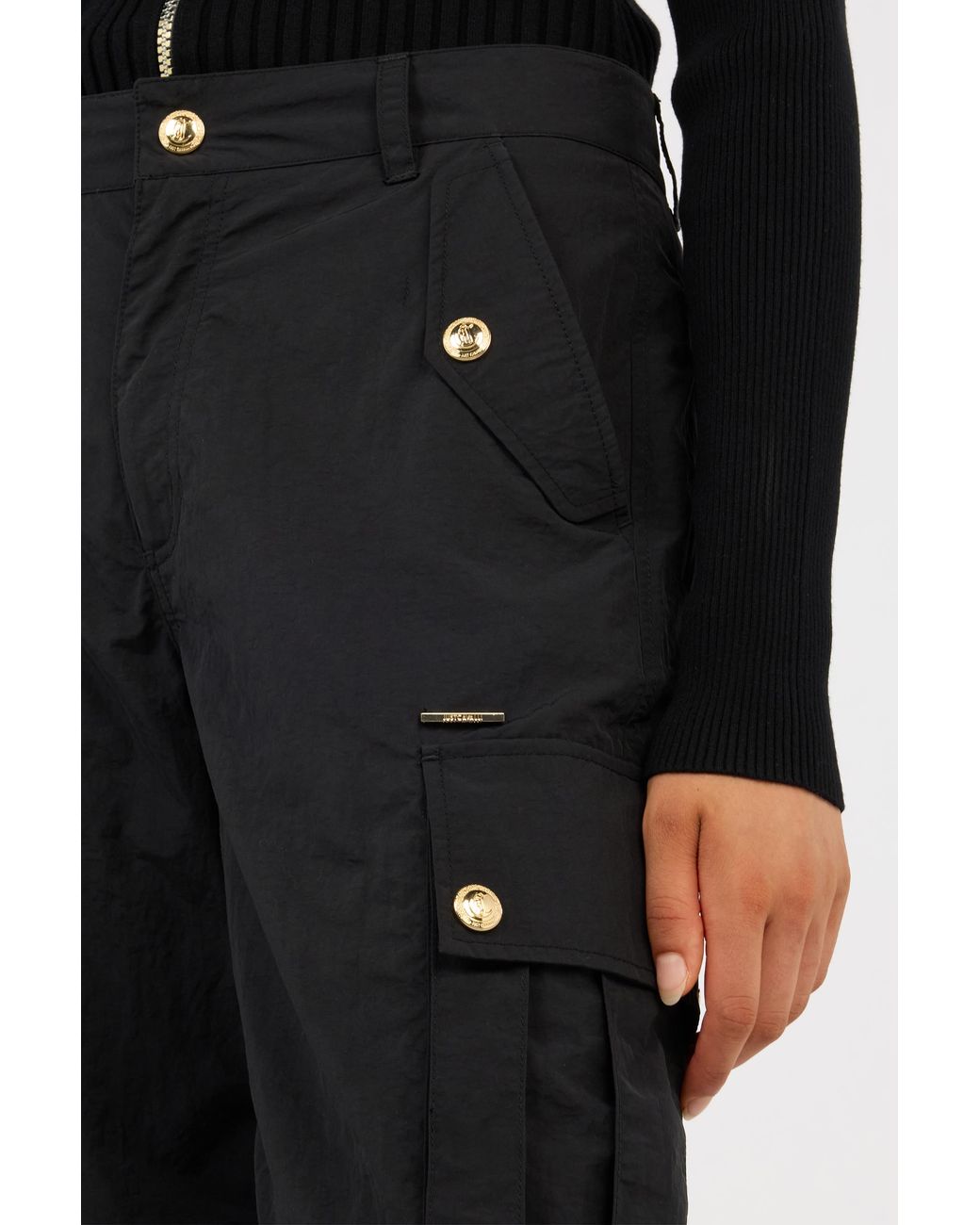 Roberto Cavalli Black Cargo Trousers With Buttons
