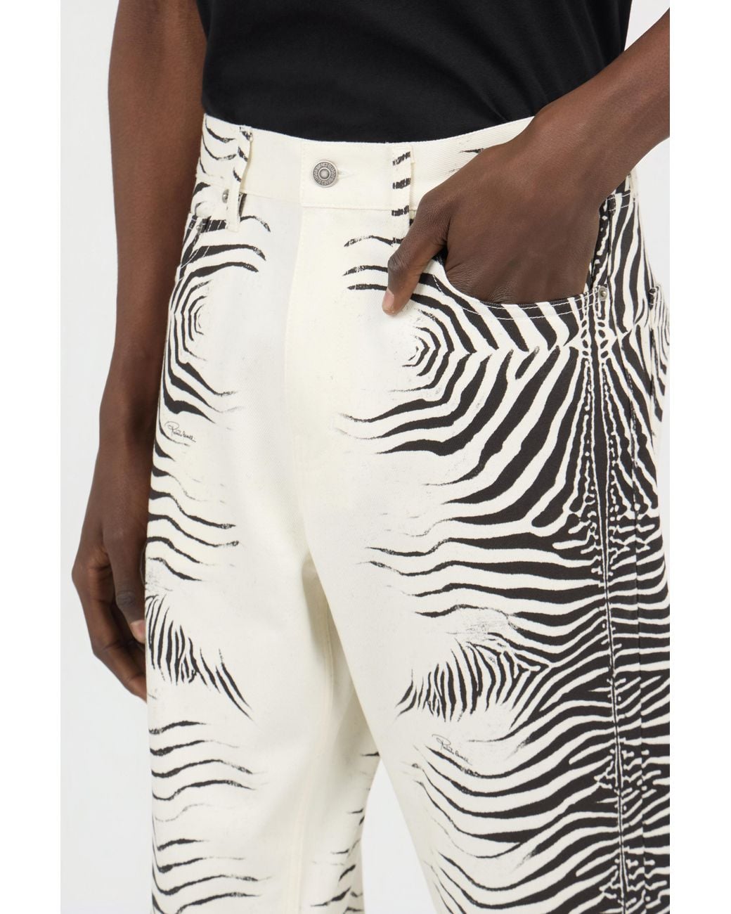 Roberto Cavalli White Zebra Print Denim Jeans for men