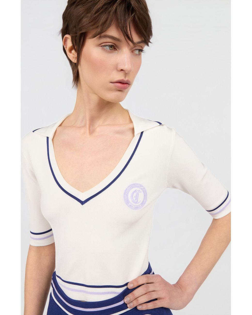 Roberto Cavalli White Knit Crop Top