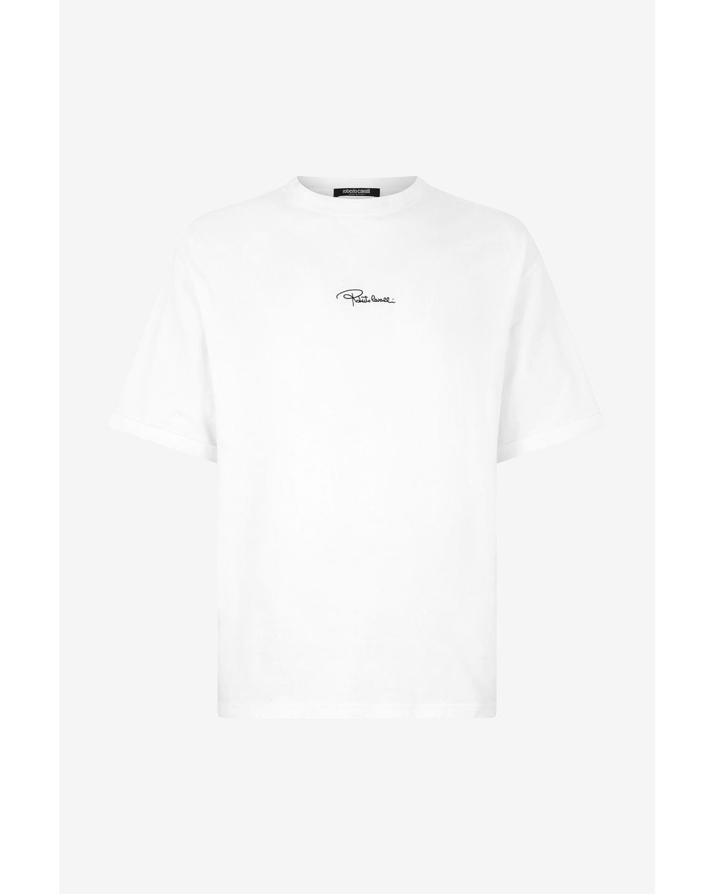 Roberto Cavalli White Cotton T-Shirt With Embroidered Logo for men