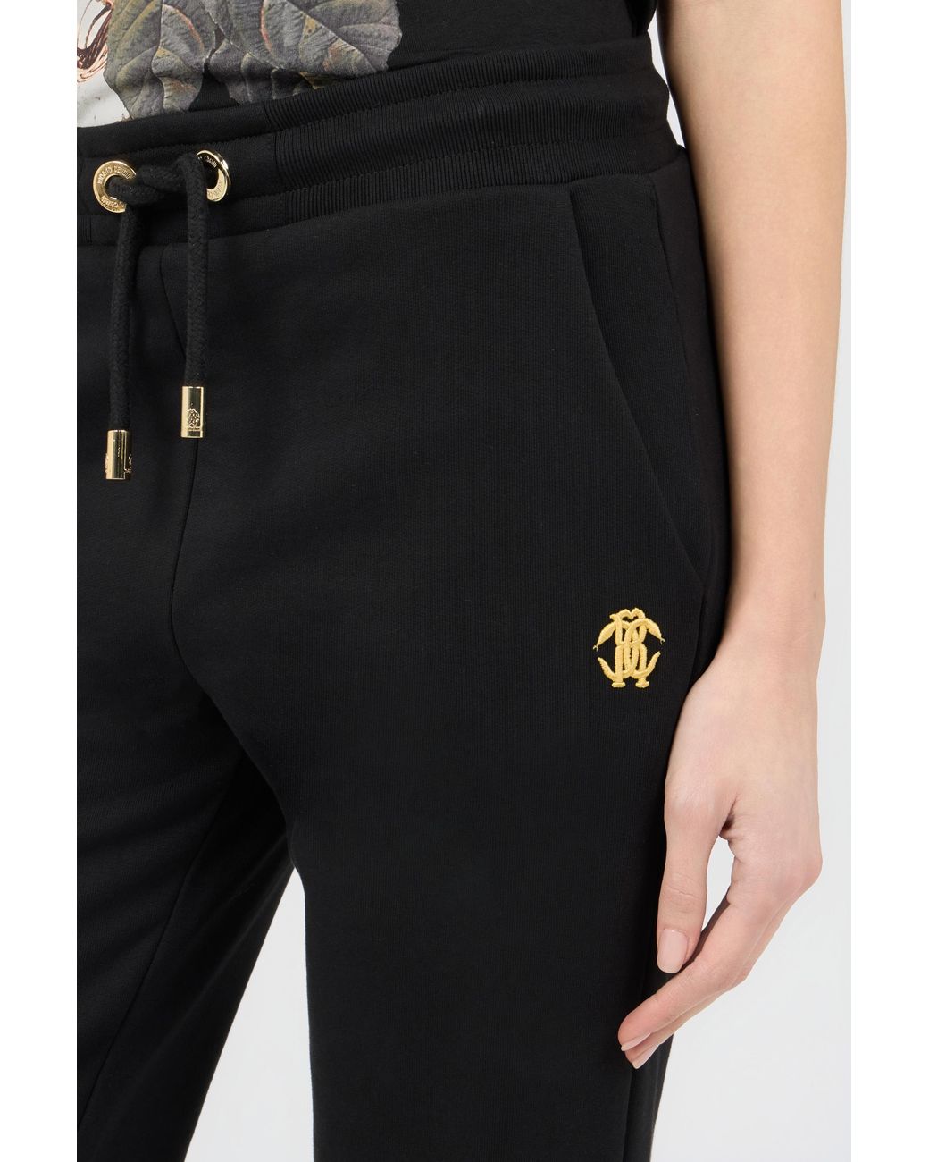 Roberto Cavalli Black Cotton Joggers With Monogram Rc