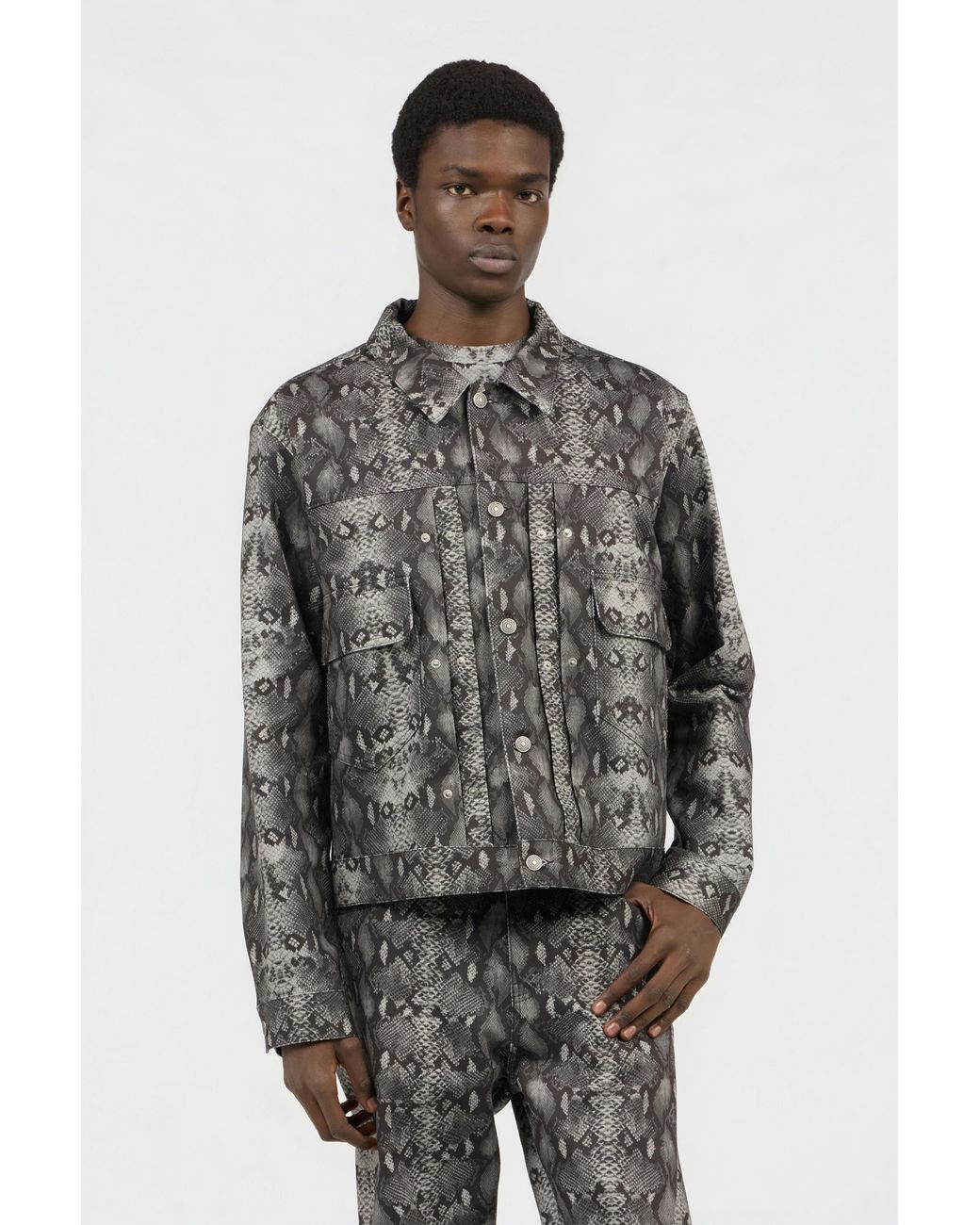 Roberto Cavalli Black Python Print Denim Jacket for men