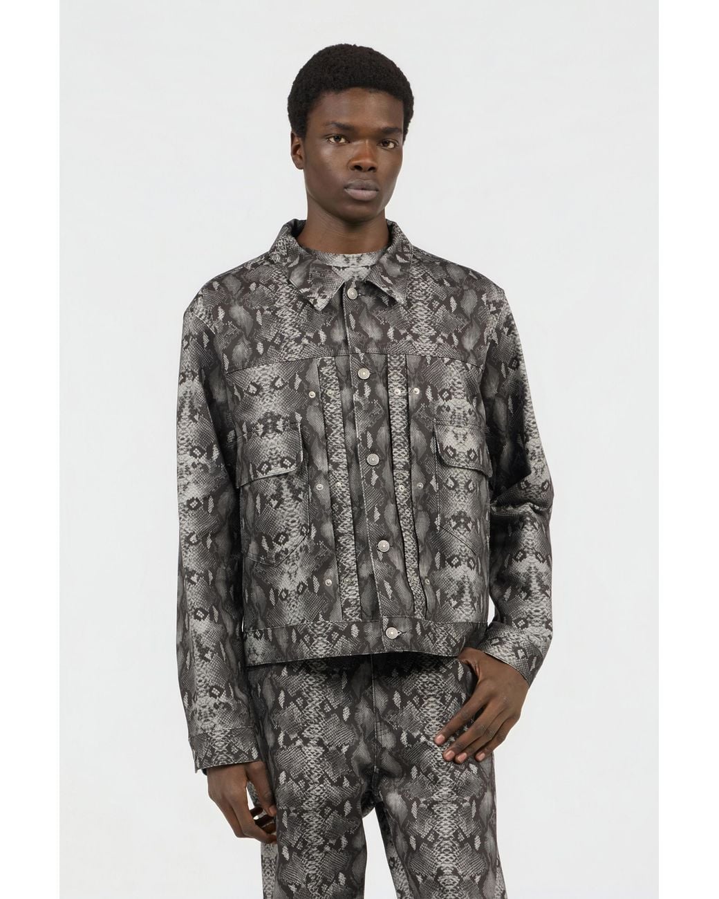 Roberto Cavalli Black Python Print Denim Jacket for men