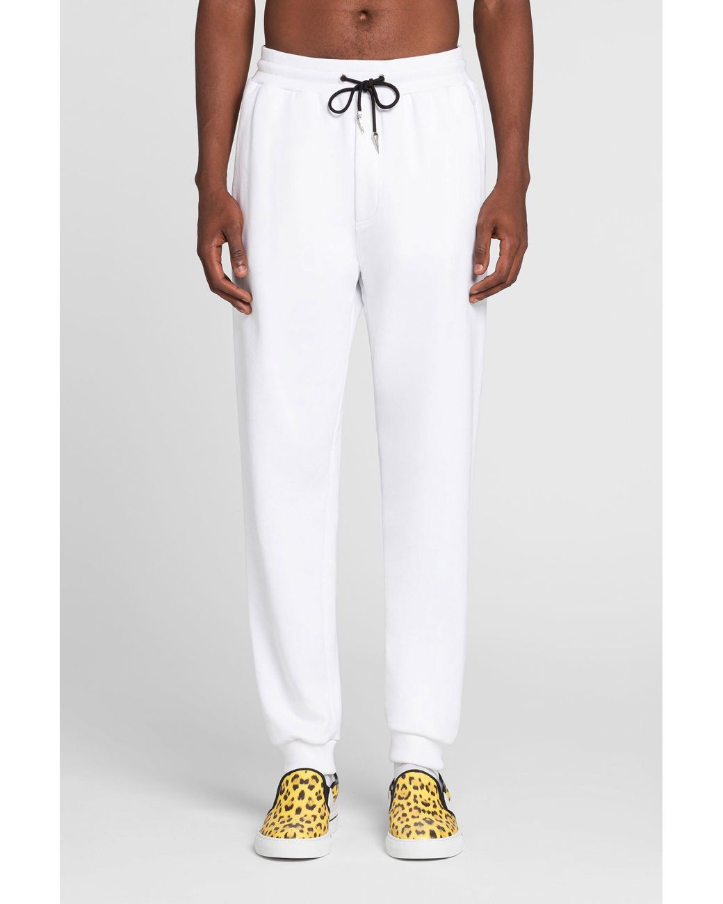 Roberto Cavalli White Logo-Print Cotton Sweatpants for men