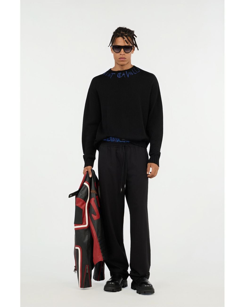 Roberto Cavalli Black Sweater With Embroidered Logo for men