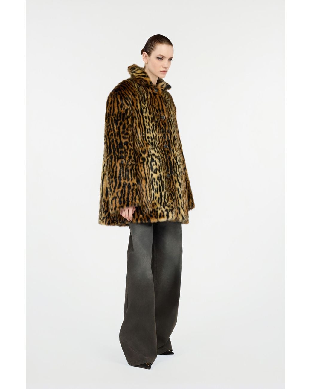 Roberto Cavalli Brown Leopard-Print Button Coat