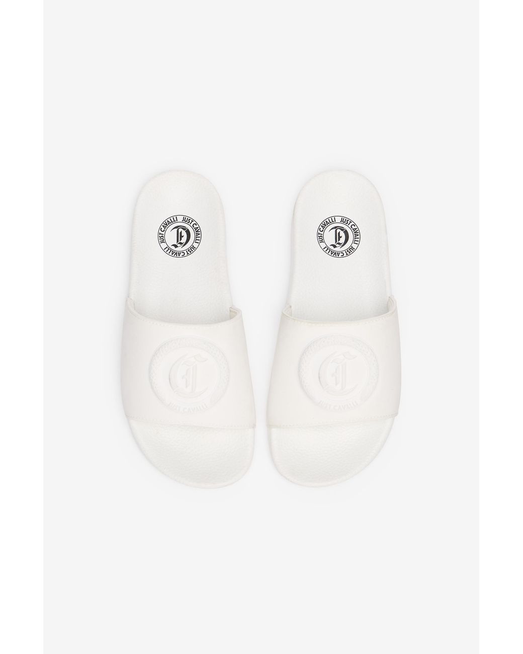 Roberto Cavalli White Sliders With Jc Monogram And Logo
