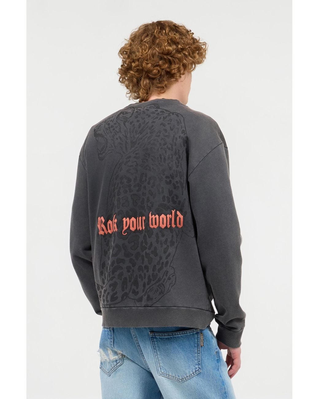 Roberto Cavalli Gray Sweatshirt With Jaguar And Lettering for men