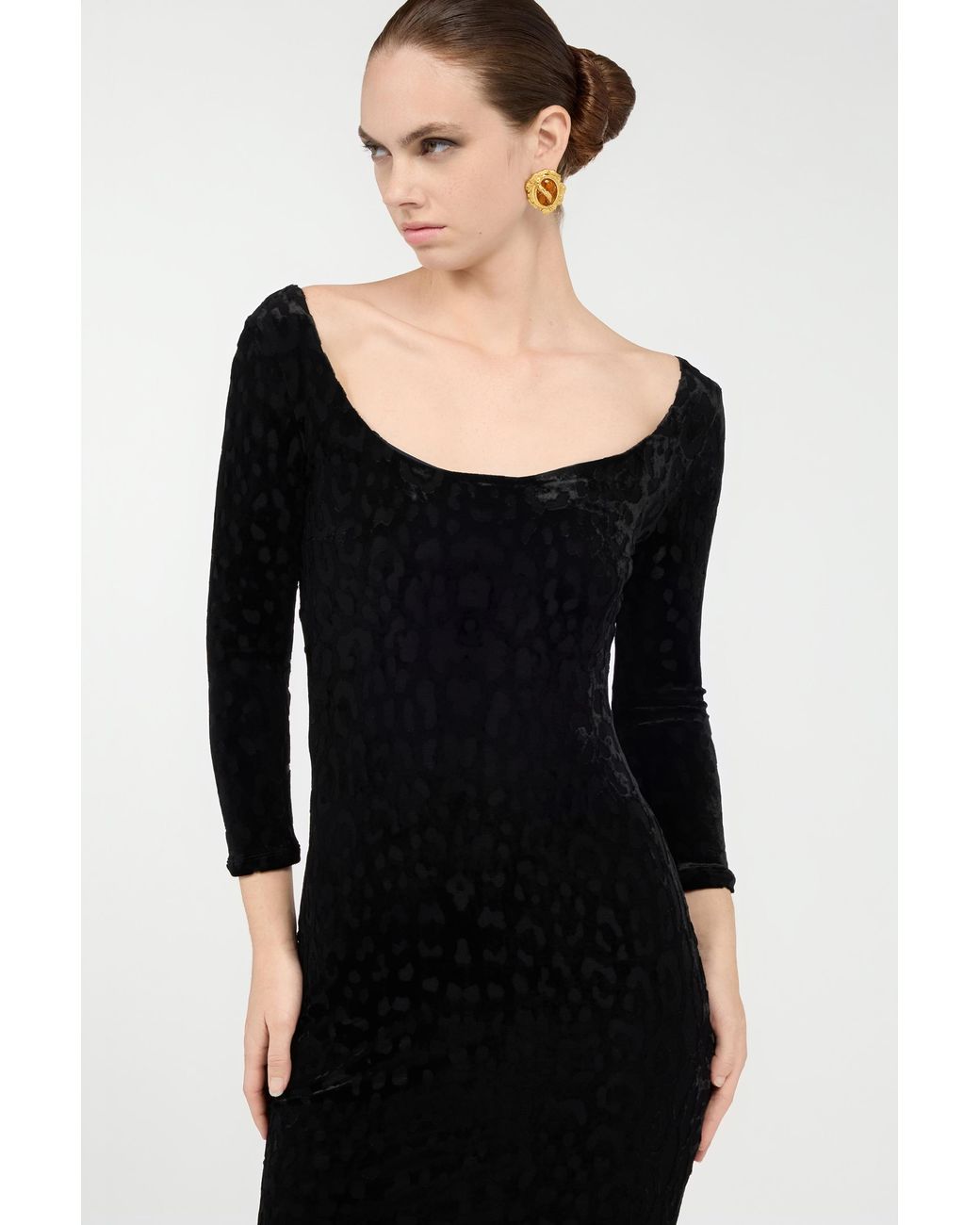 Roberto Cavalli Black Sheath Dress With Jaguar Skin Pattern
