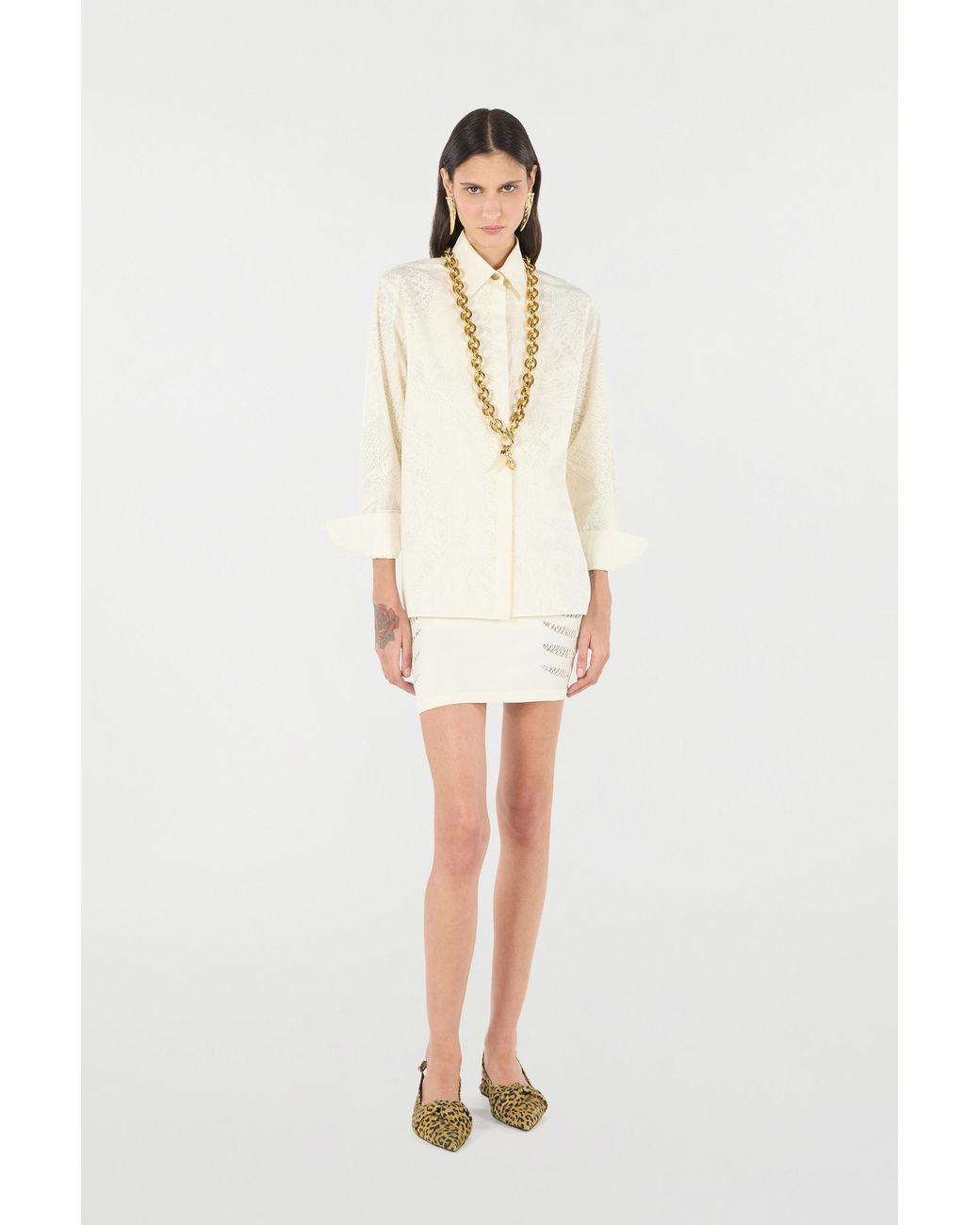 Roberto Cavalli White Python-Print Shirt