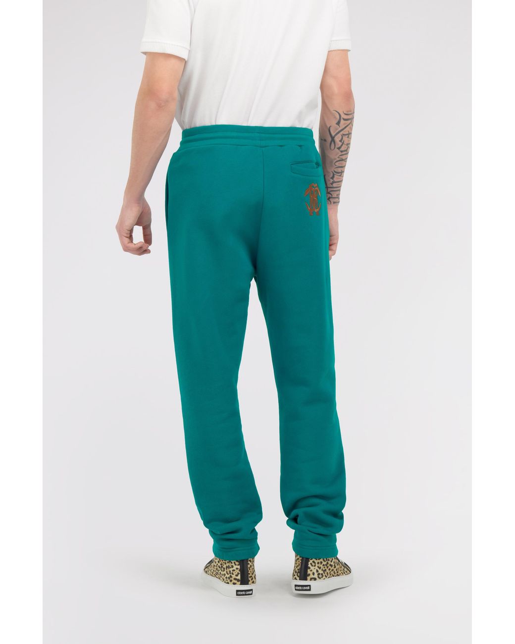 Roberto Cavalli Green Trousers With Fang Detail for men