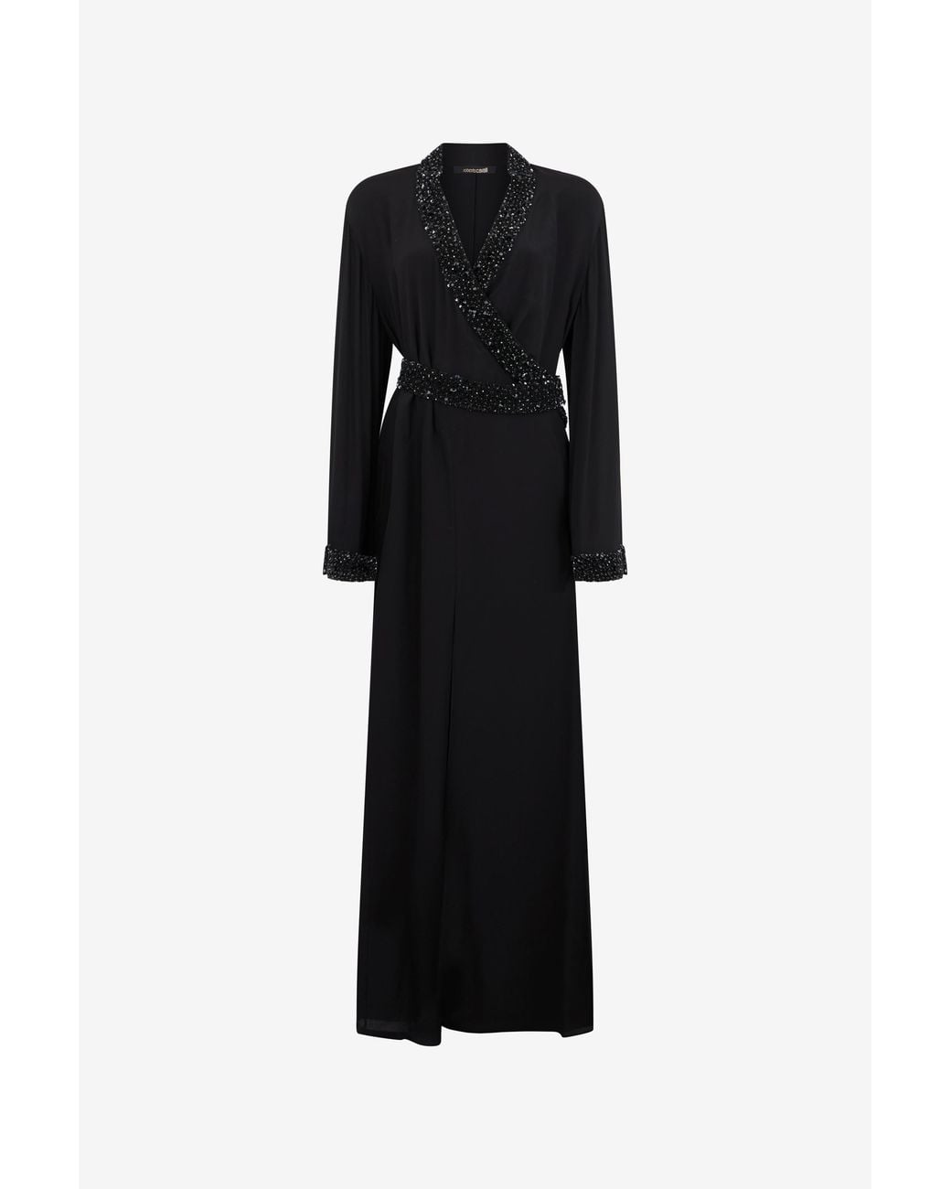 Roberto Cavalli Black Silk Maxi Dress With Embellished Detail