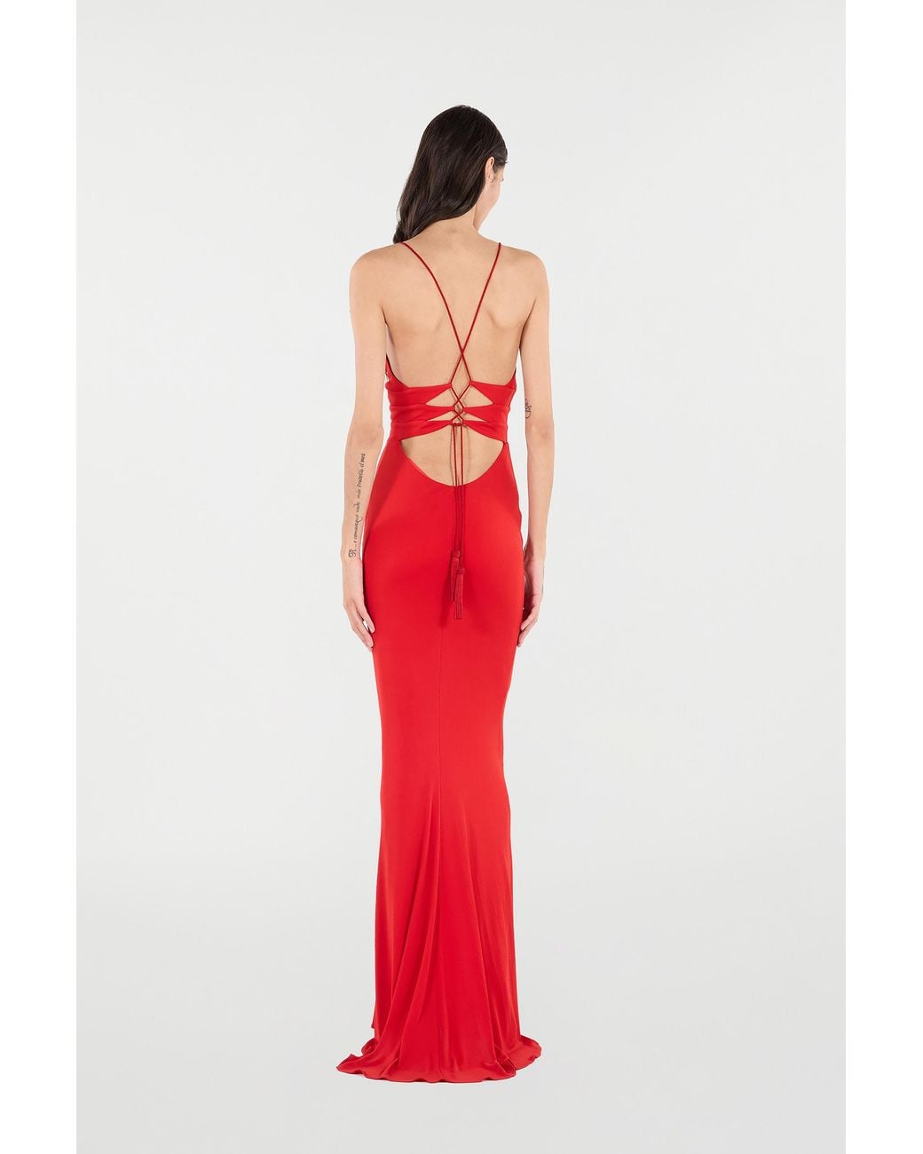 Roberto Cavalli Red Long Dress With Criss-Cross Detail