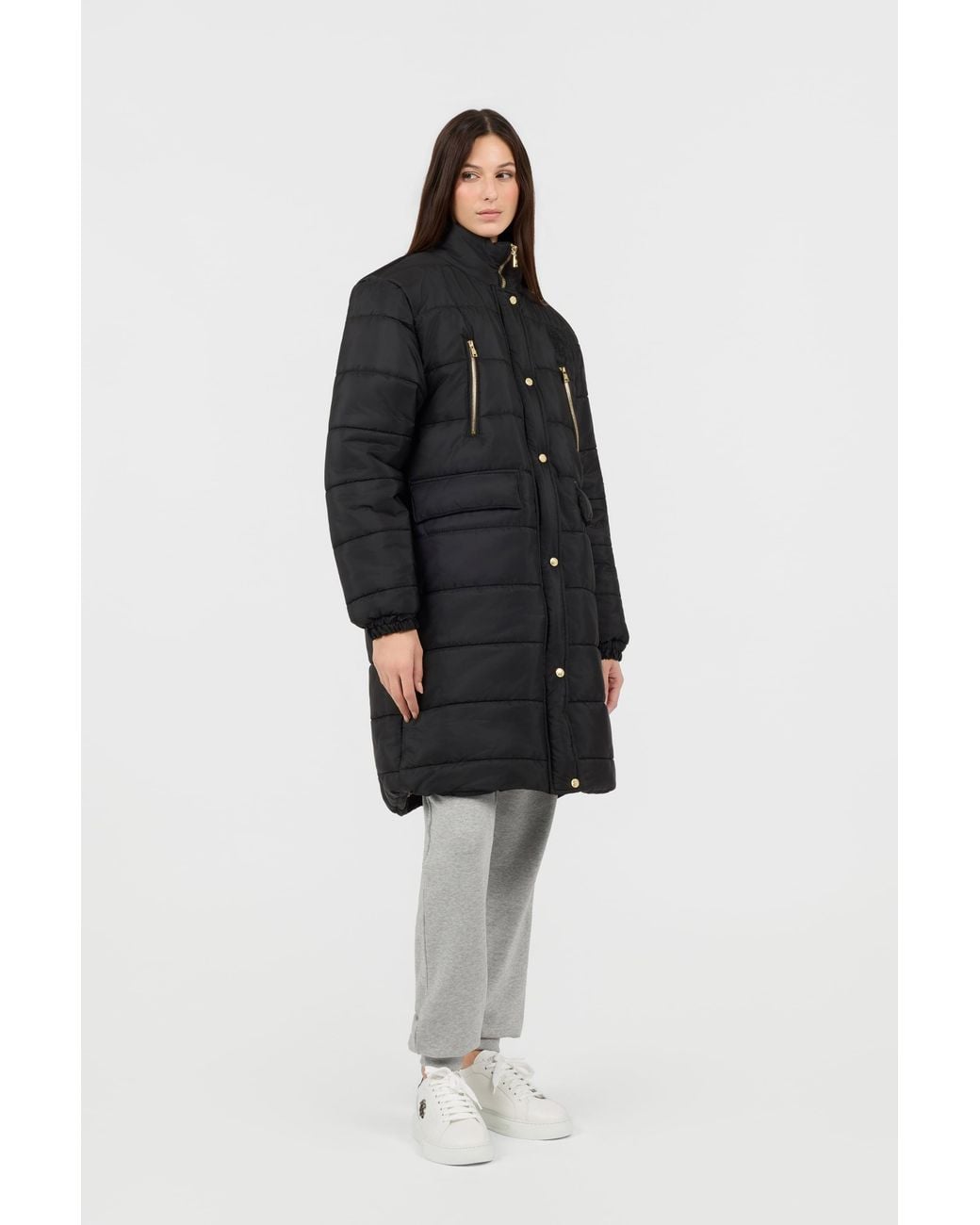 Roberto Cavalli Black Jacket Puffer Jacket Long High Collar