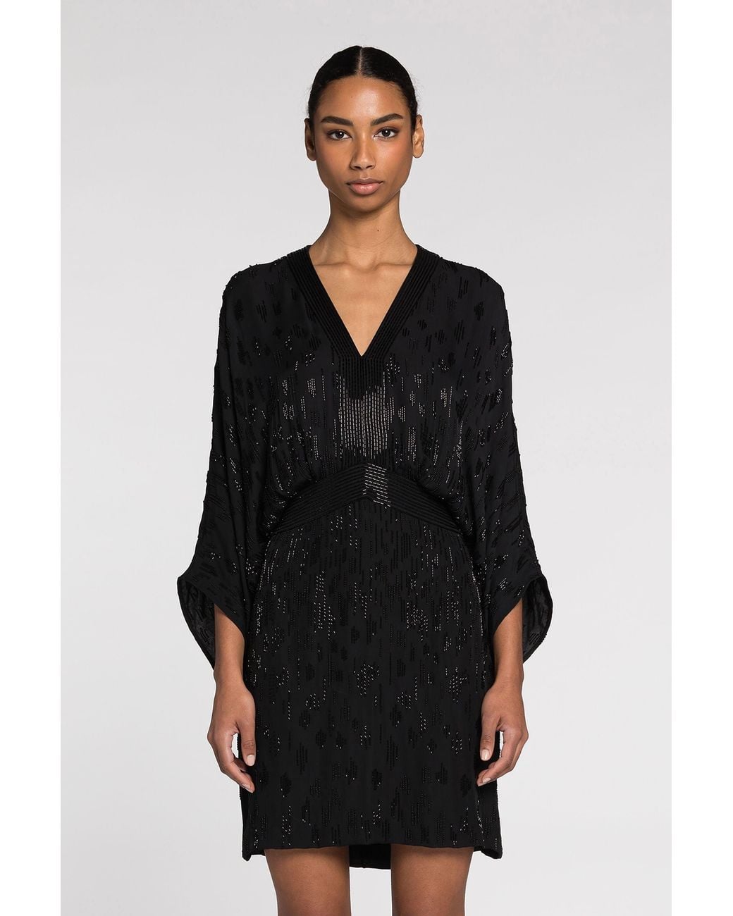 Roberto Cavalli Black Bead-Embellished Short Silk Dress