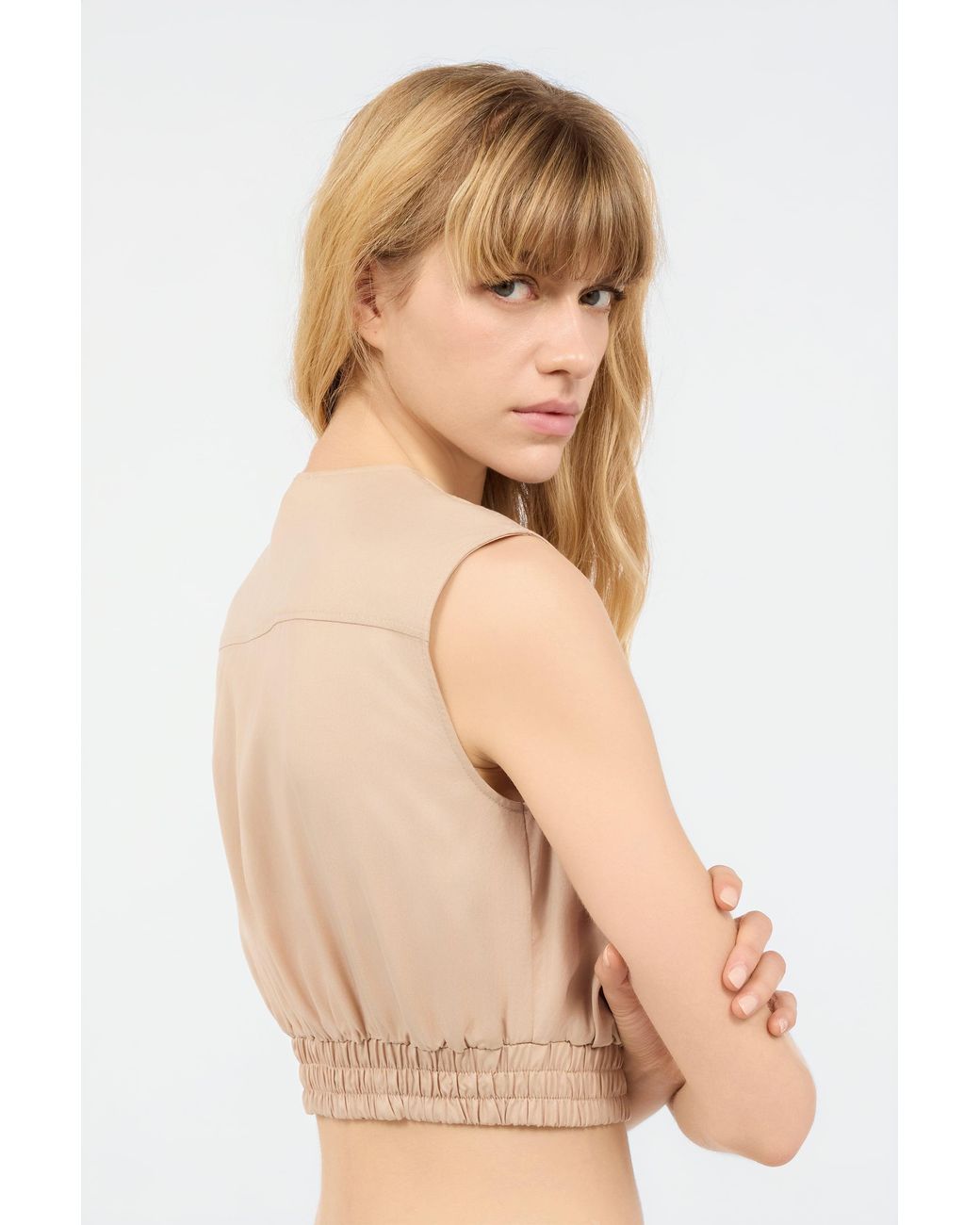 Roberto Cavalli Natural Crop Top With Utility Pockets