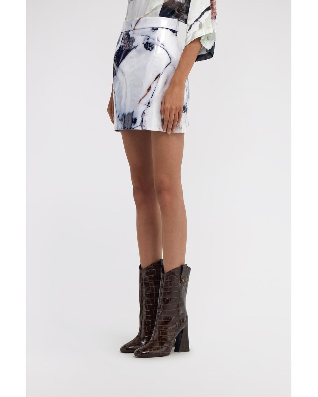 Roberto Cavalli Gray Marble Printed Skirt