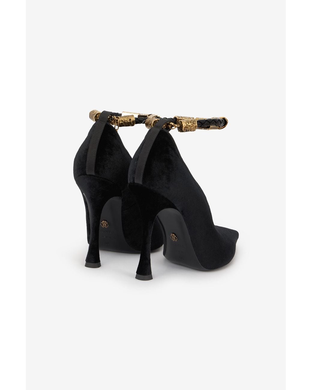 Roberto Cavalli Black Velvet Stiletto Heels With Jewel Anklet