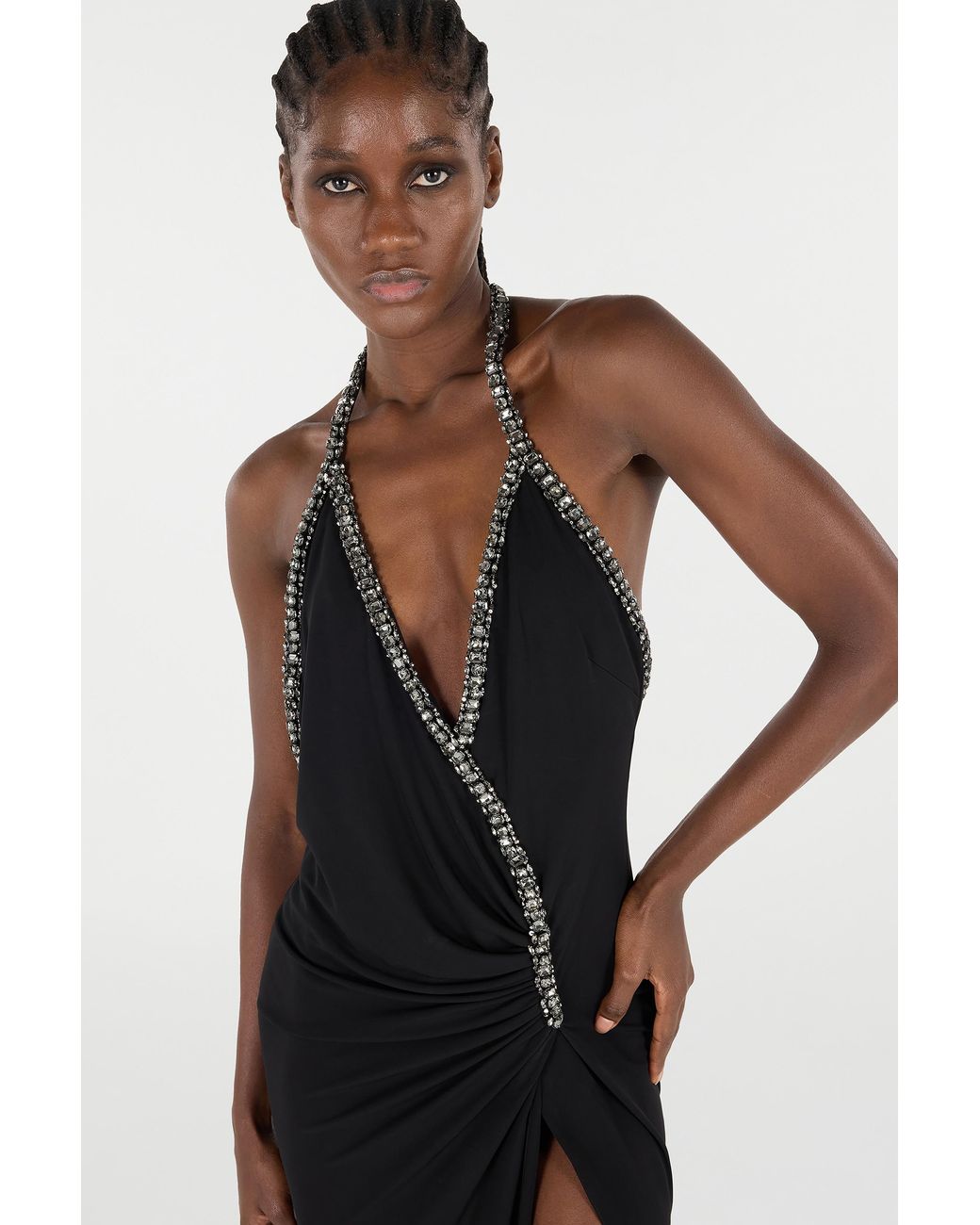 Roberto Cavalli Black Long Dress With Rhinestones