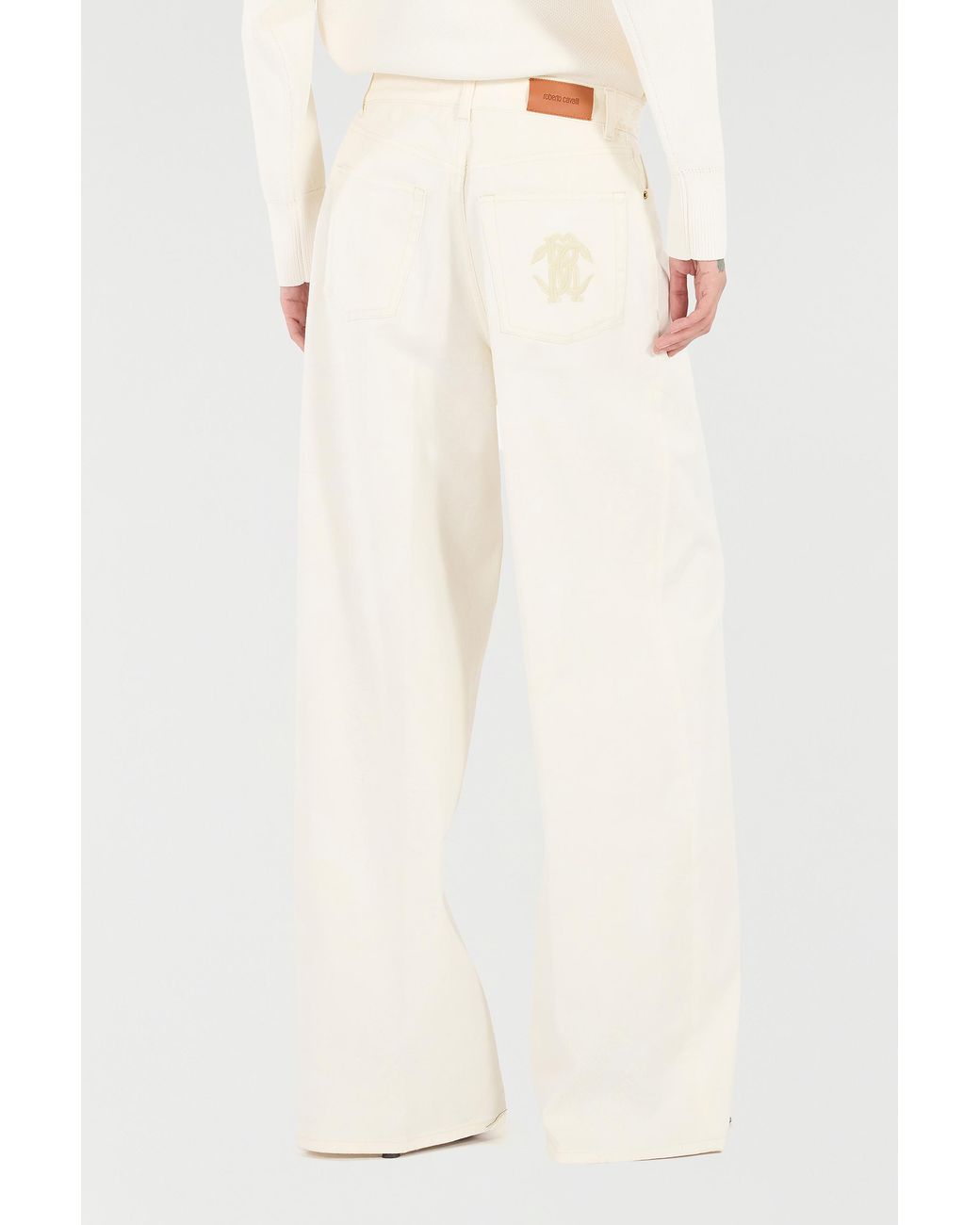 Pantalon Palazzo À Imprimé Python Roberto Cavalli en coloris White